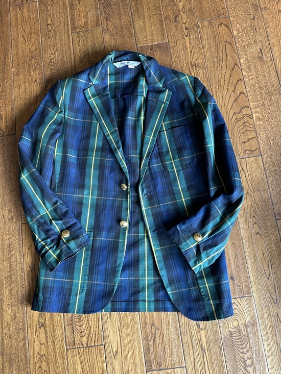 Rowing Blazers Other - Rowing Blazers plaid Navy & Green Blazer with Gold Buttons sz 38